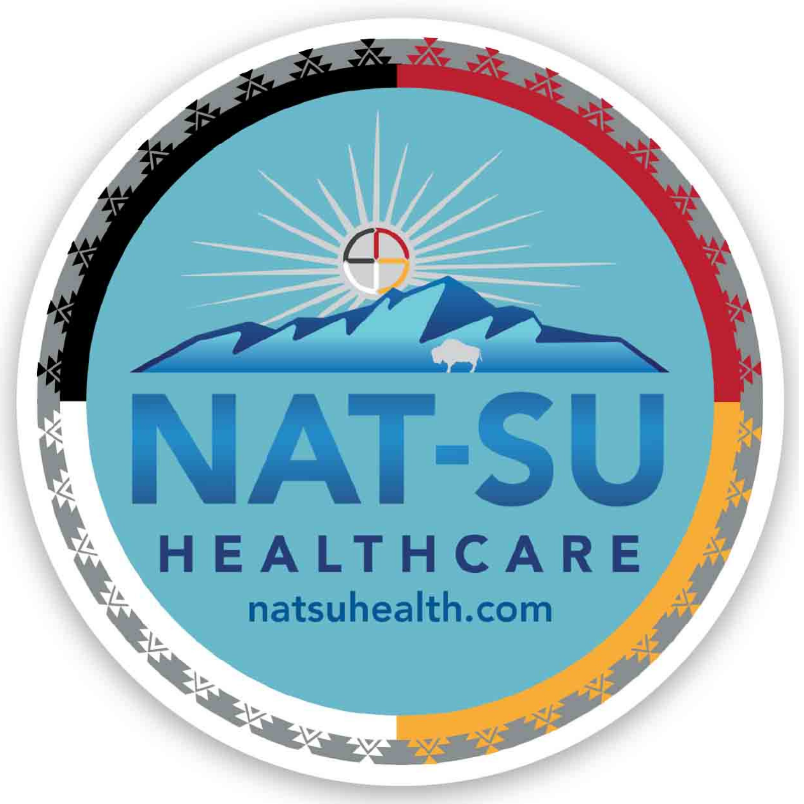 NAT-SU Round Sticker 4"- Tribal Print Classic Full Color Logo