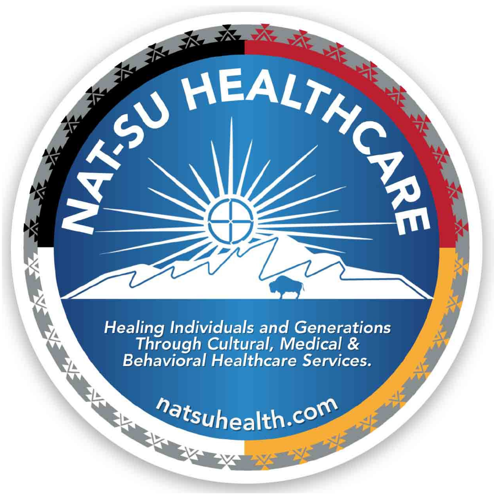 NAT-SU Round Sticker 4"- Tribal Print Classic White Logo