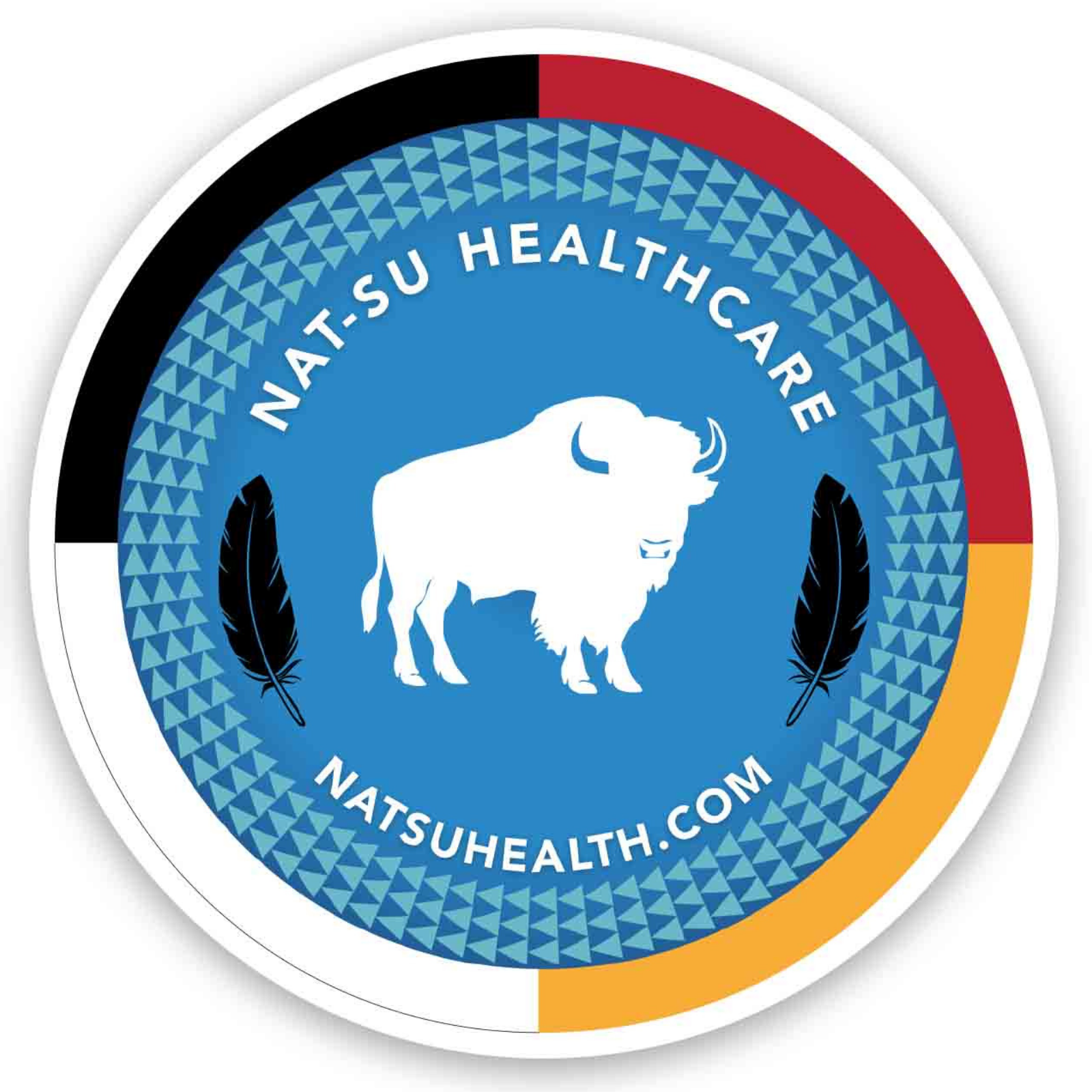 NAT-SU Round Sticker 4"- Arrows Buffalo / Feathers